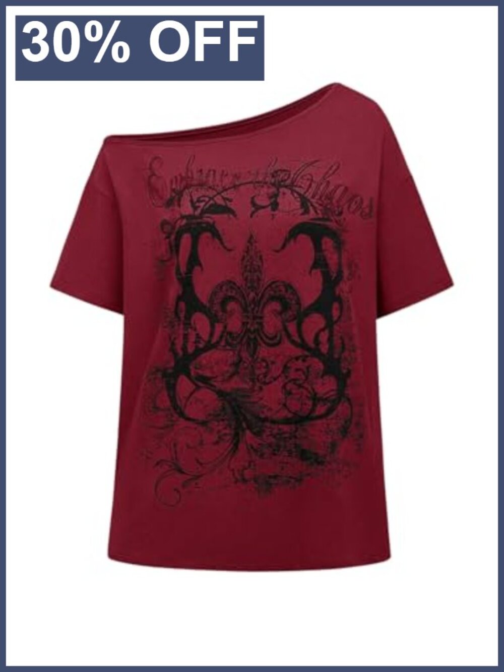 Off Shoulder Graphic Tee Y2K Gothic T Shirt Women's Stylish Casual